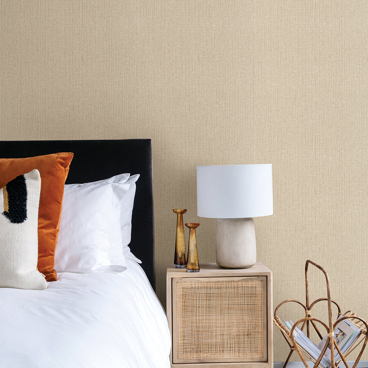 Neutral Faux Woven Fabric Wallpaper