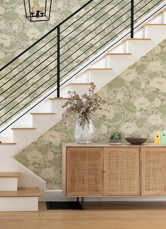 Eva Light Grey Lotus Dreams Wallpaper