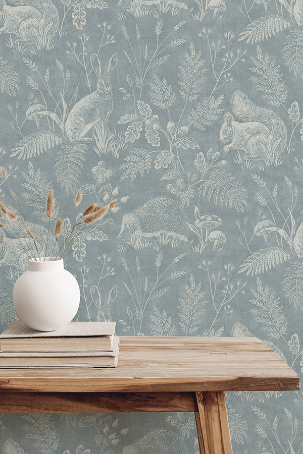 Woodland Blue Toile Wallpaper