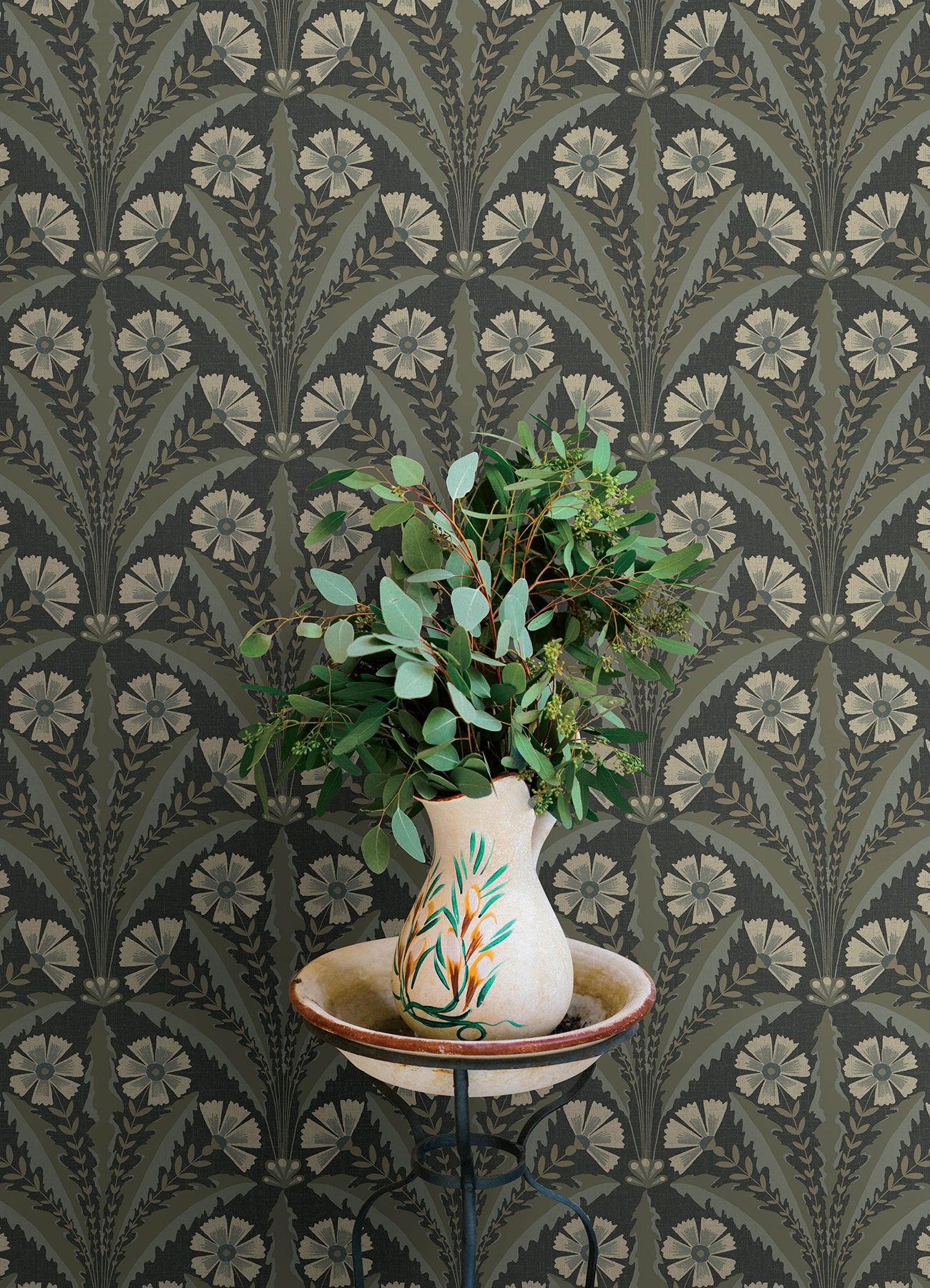 Tap Root Charcoal Floral Damask