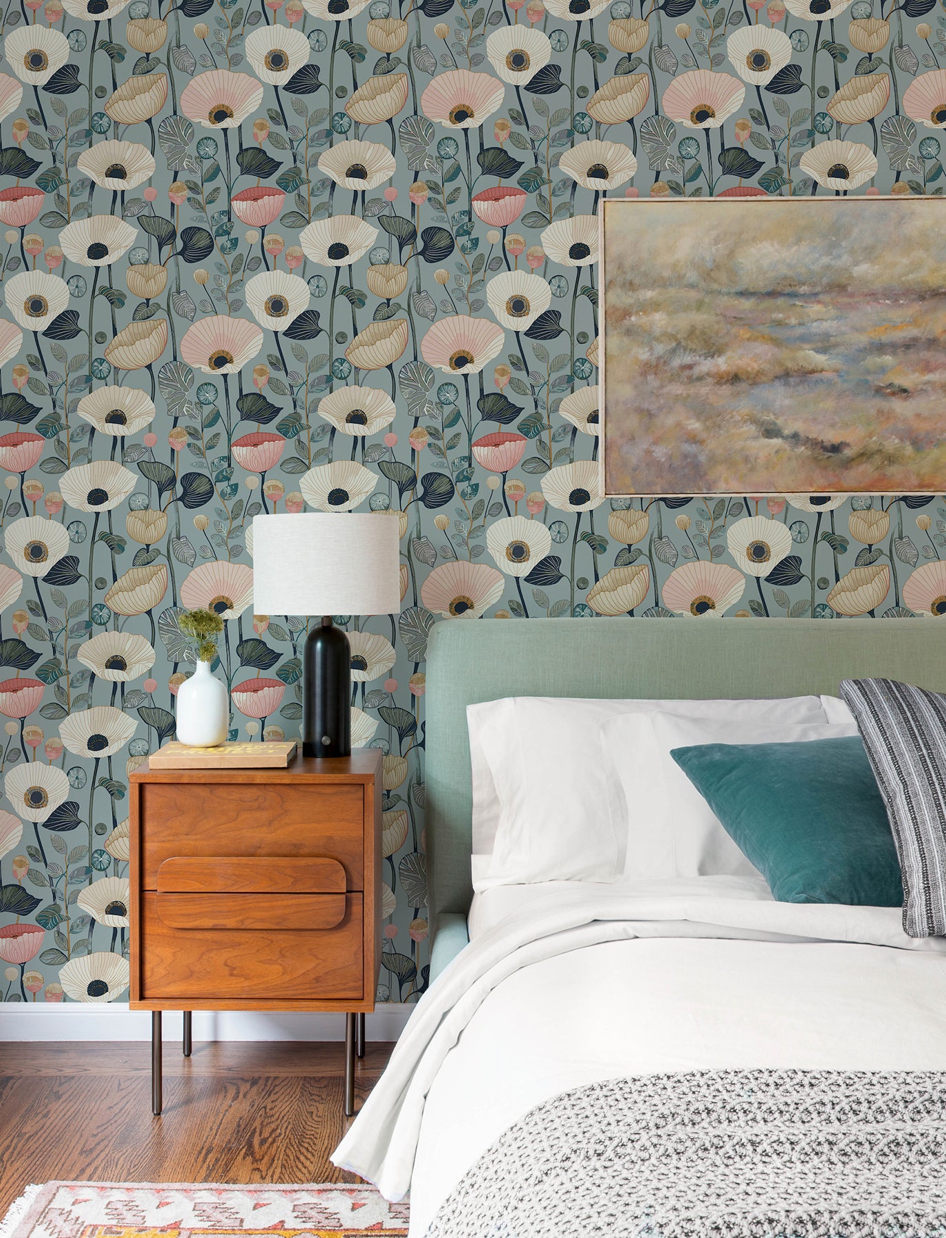 Mindra Light Blue Floral Trail Wallpaper