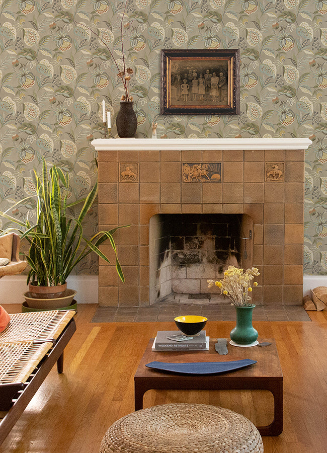 Bohemian Taupe Jacobean Wallpaper