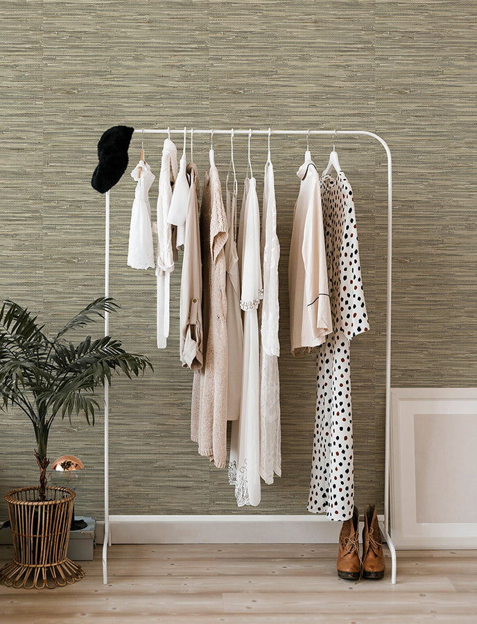 Exhale Olive Woven Faux Grasscloth Wallpaper