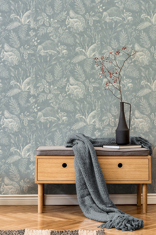 Woodland Blue Toile Wallpaper
