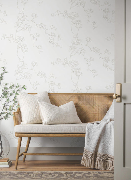 Magnolia Branches Wallpaper- Beige