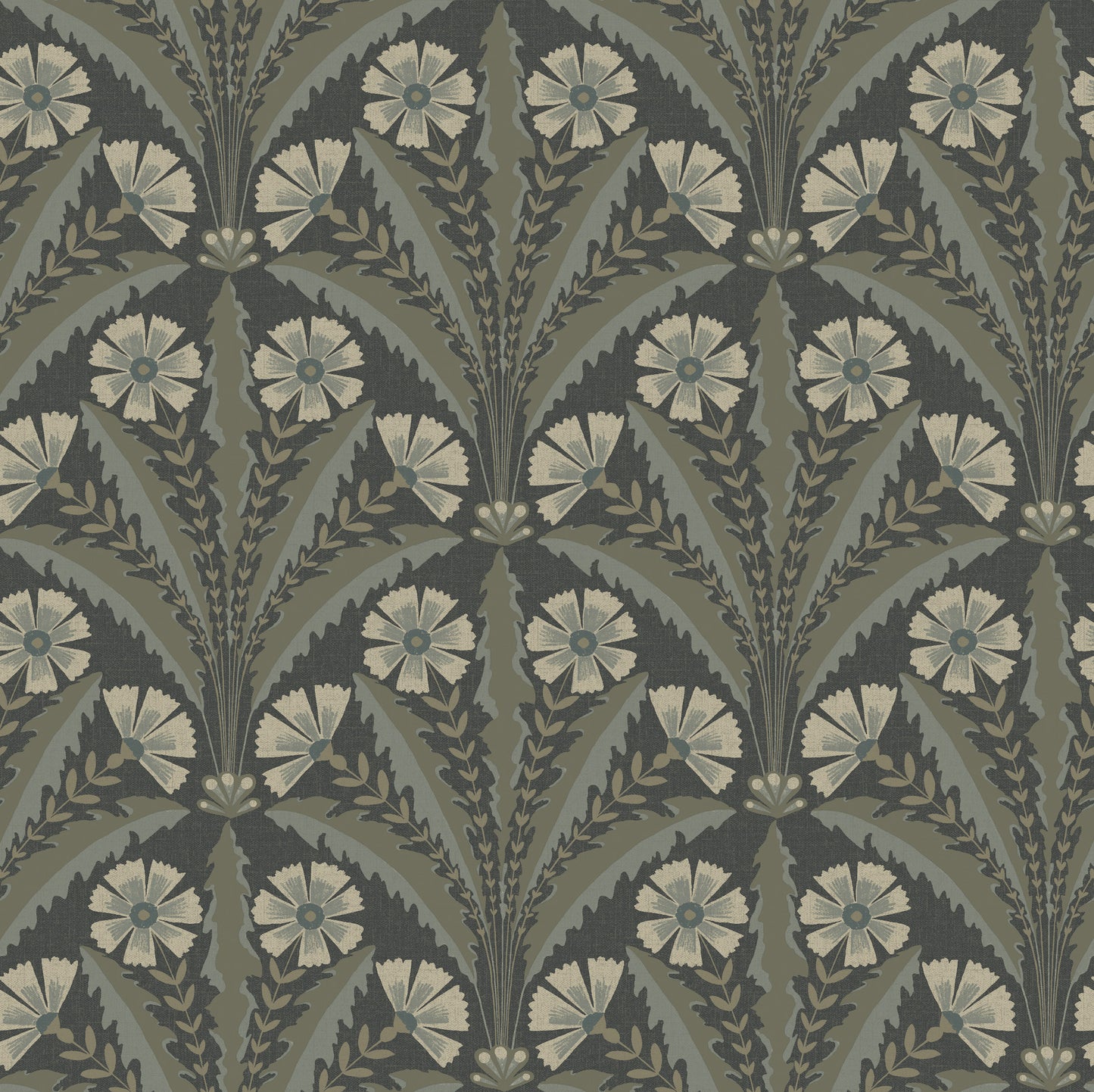 Tap Root Charcoal Floral Damask