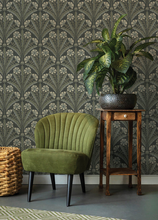 Tap Root Charcoal Floral Damask