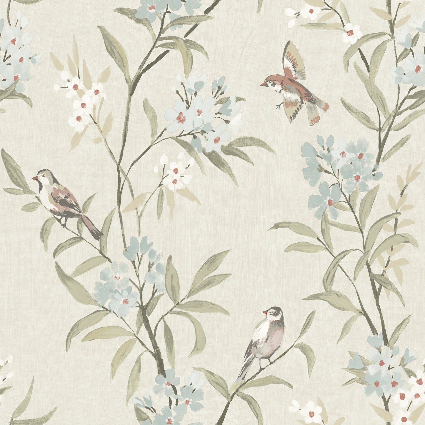 Tea Olive Beige Finch Frolic Wallpaper