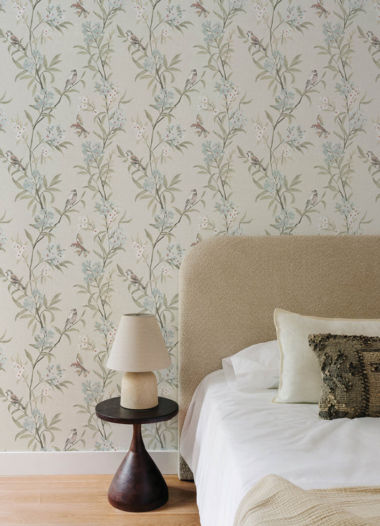 Tea Olive Beige Finch Frolic Wallpaper