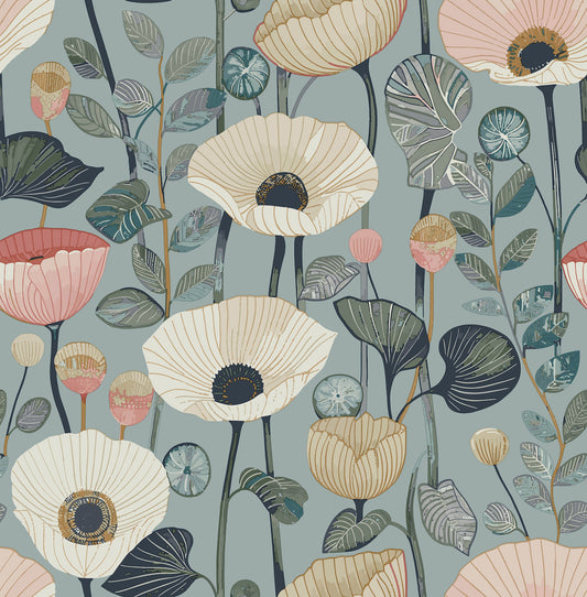 Mindra Light Blue Floral Trail Wallpaper