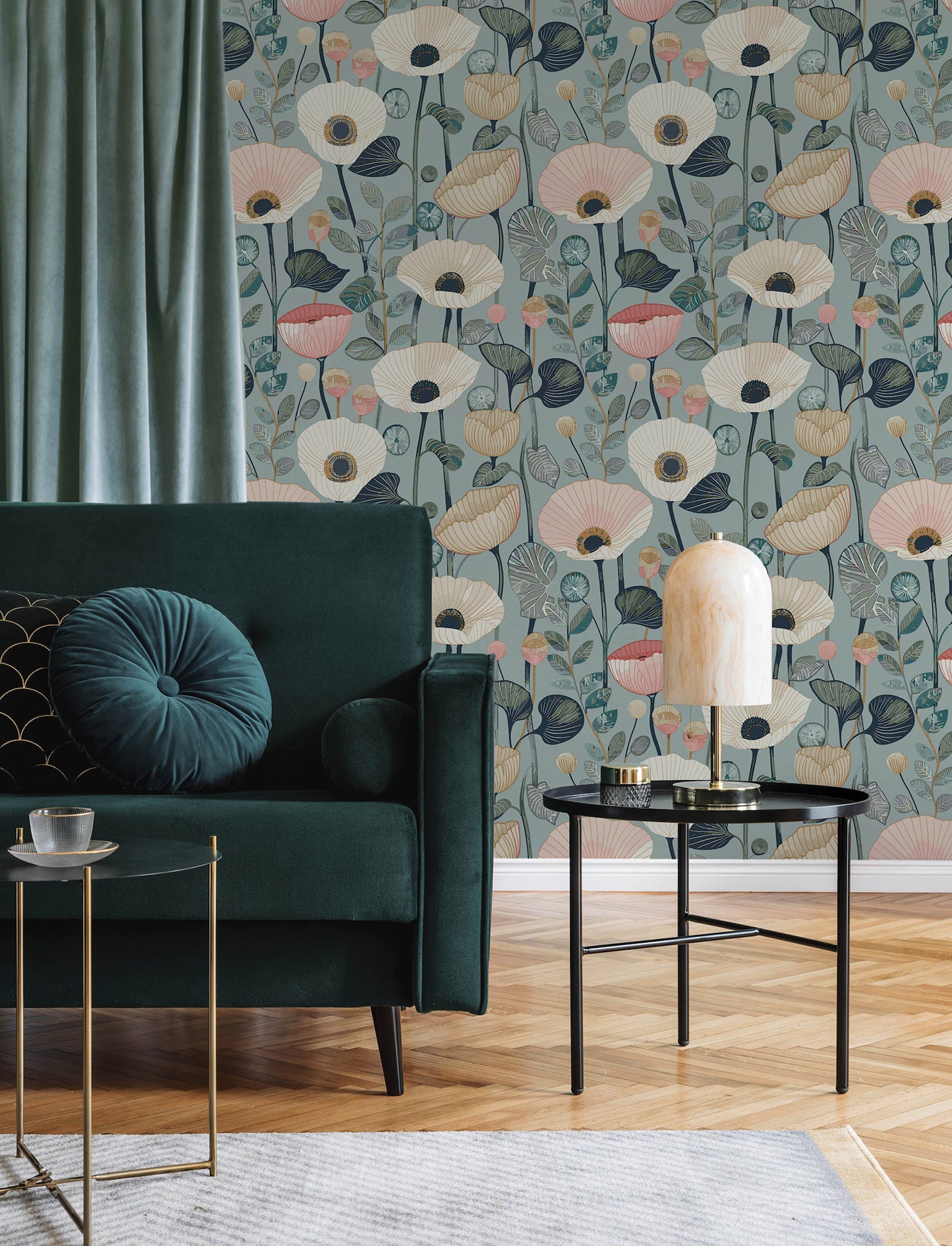 Mindra Light Blue Floral Trail Wallpaper