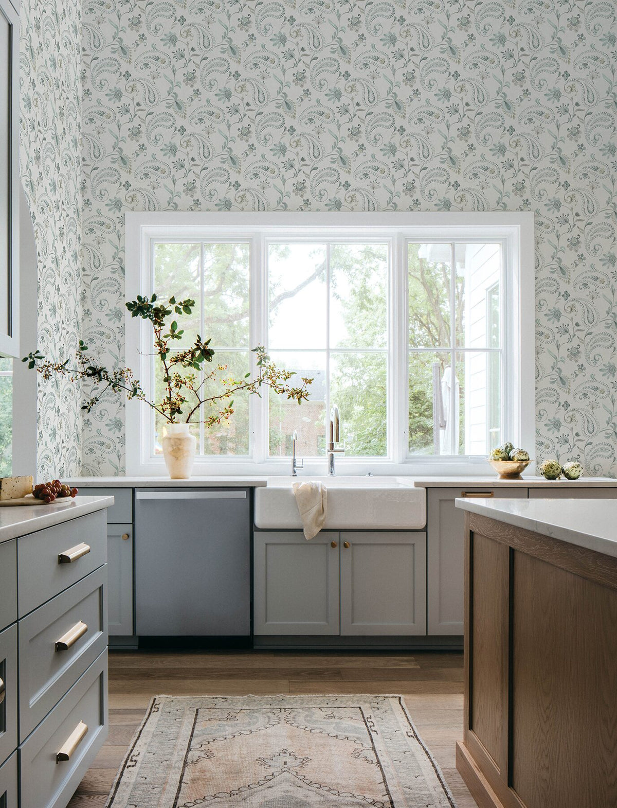 Darlene Aqua Jacobean Wallpaper