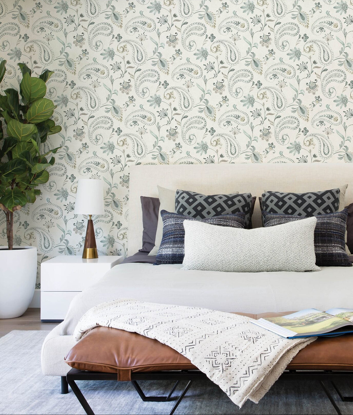 Darlene Aqua Jacobean Wallpaper