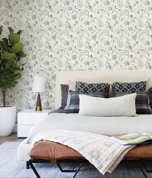 Darlene Aqua Jacobean Wallpaper