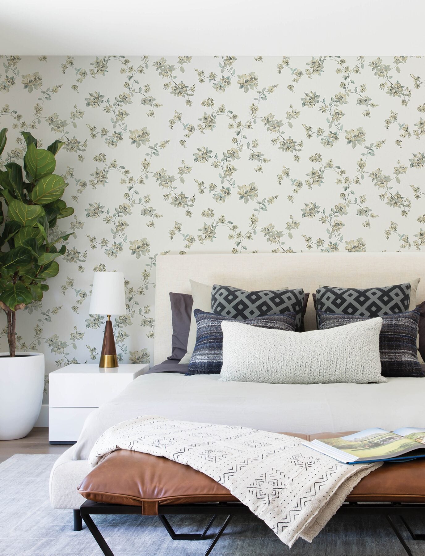 Festival Floral Aqua Trailing Wallpaper